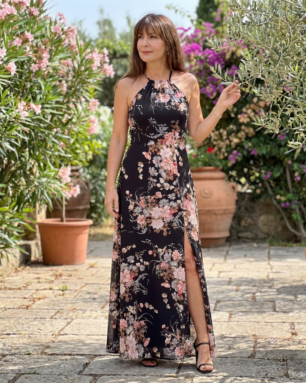 Loliane | Robe Midi à Décolleté Halter Imprimé Floral