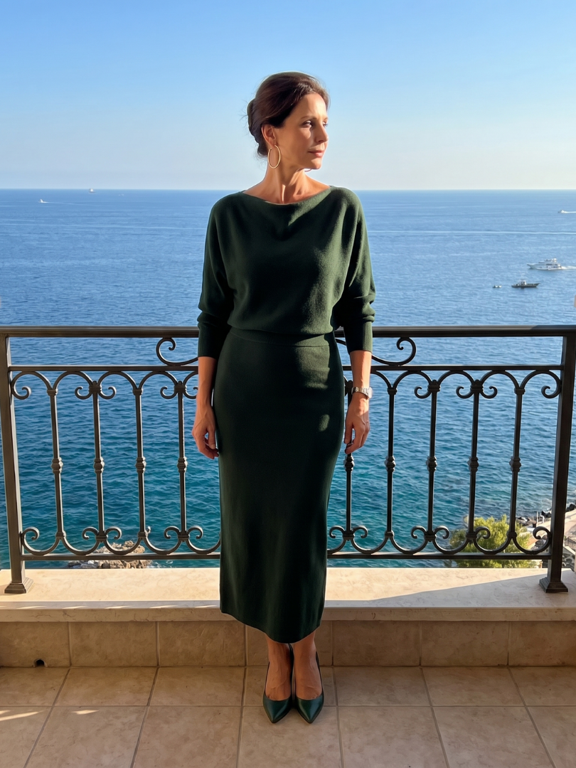 Romy | Robe midi ajustée avec encolure drapée