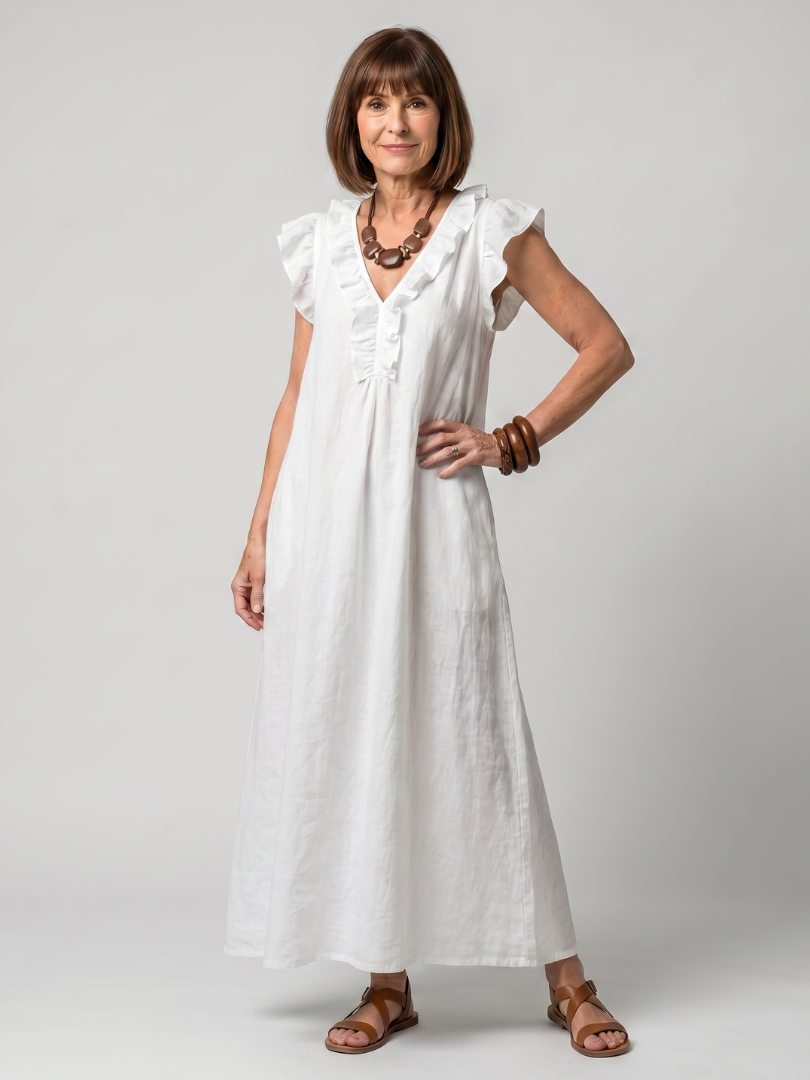 Fougère | Robe Midi Sans Manches avec Volants