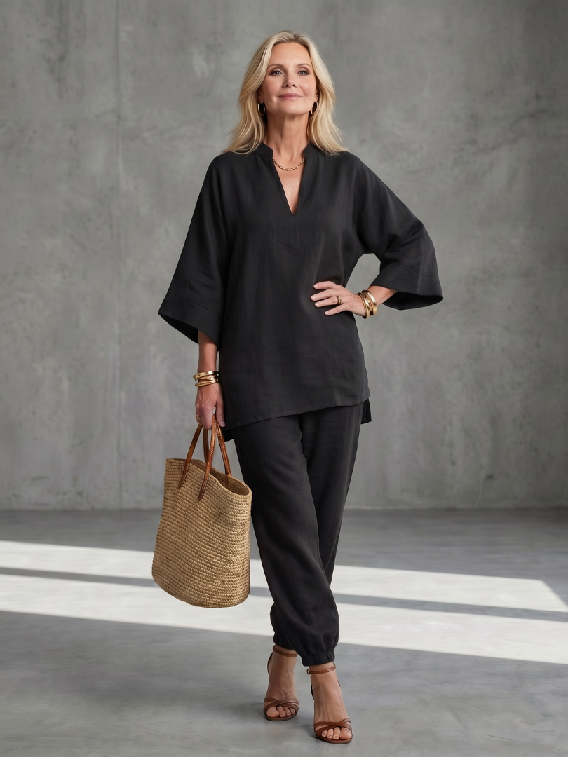 Georgiana | Ensemble tunique à col V et pantalon froncé