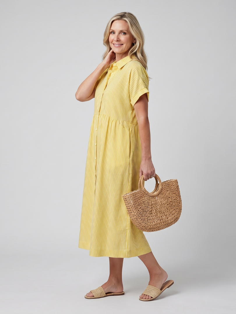 Rosamund | Robe midi à rayures à manches courtes