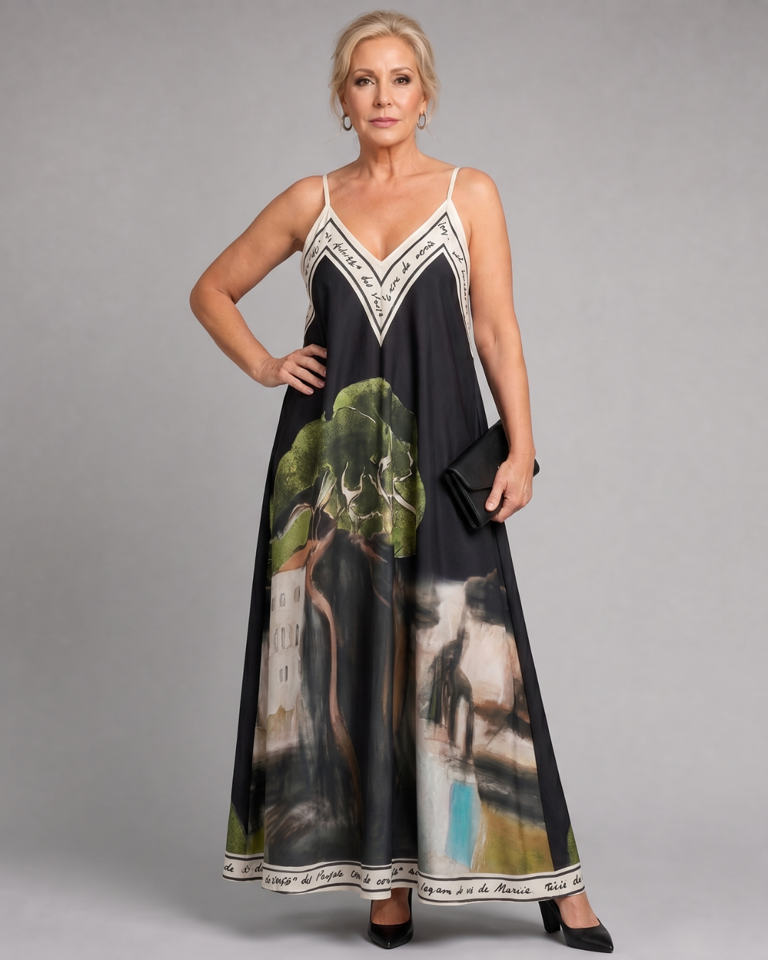 Lira | Robe Midi Fluide Sans Manches à Imprimé Paysager