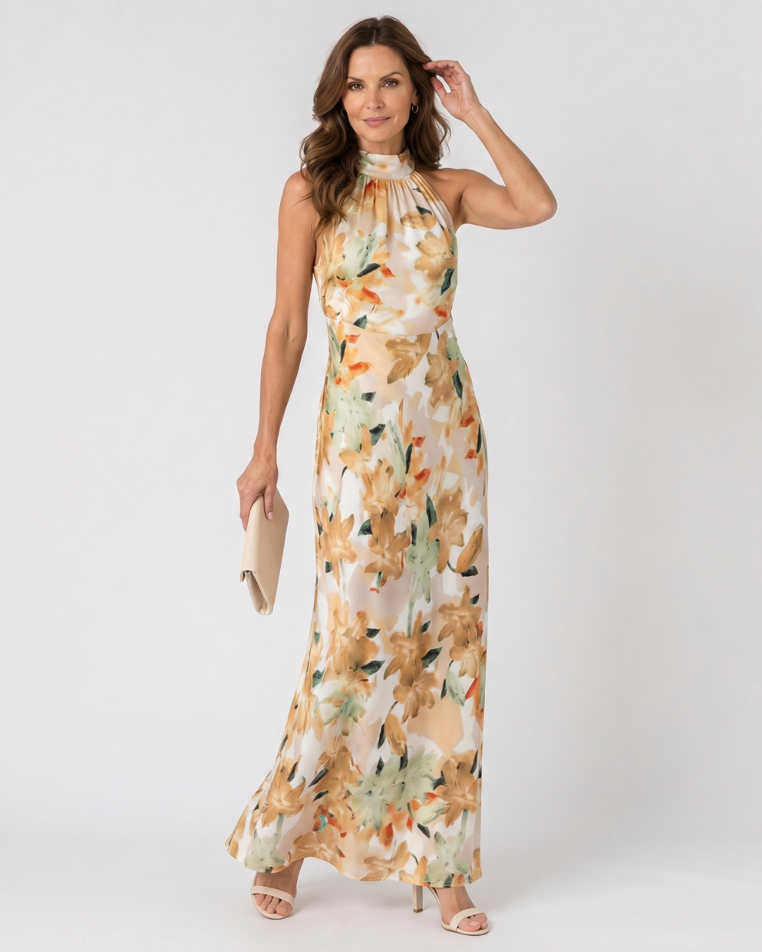 Cekel | Robe Midi Flottante à Encolure Halter Imprimé Botanique