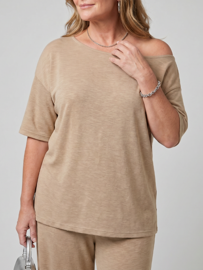 Elarim | Ensemble Top à Manches Courtes Off-Shoulder et Pantalon Large