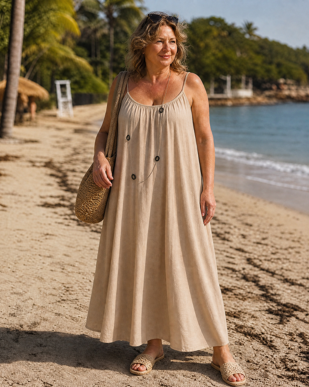 Amener | Robe Midi Détendue Sans Manches avec Bretelles