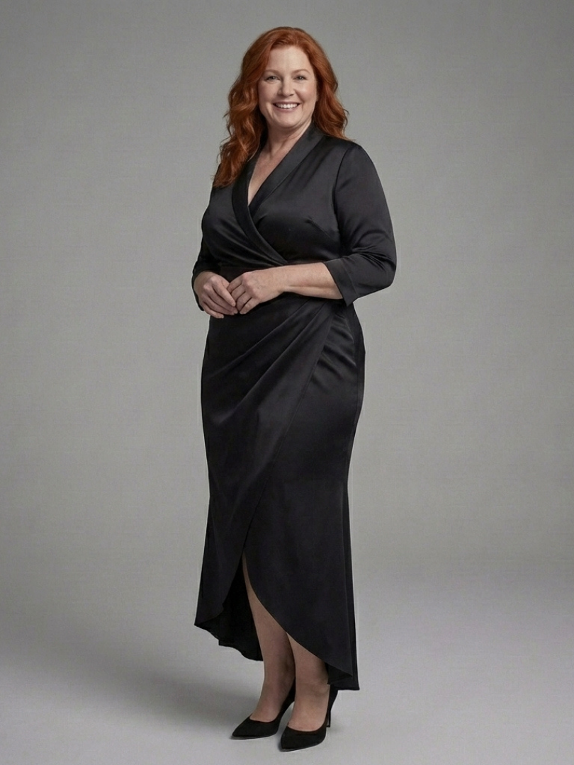 Celestine | Robe Midi Croisée à Manches Longues Haute-Basse