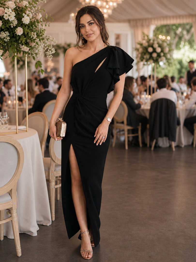 Aurette | Robe Midi à Buste Drapé Une Épaule