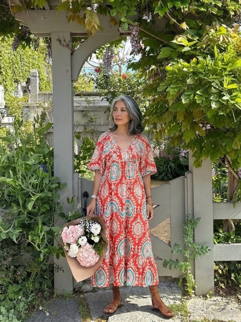 Zaria | Robe Midi à Manches Courtes en Viscose Imprimée Paisley