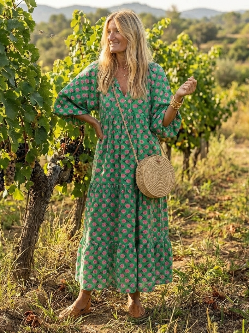 Fiora | Robe Midi à Imprimé Floral avec Col V
