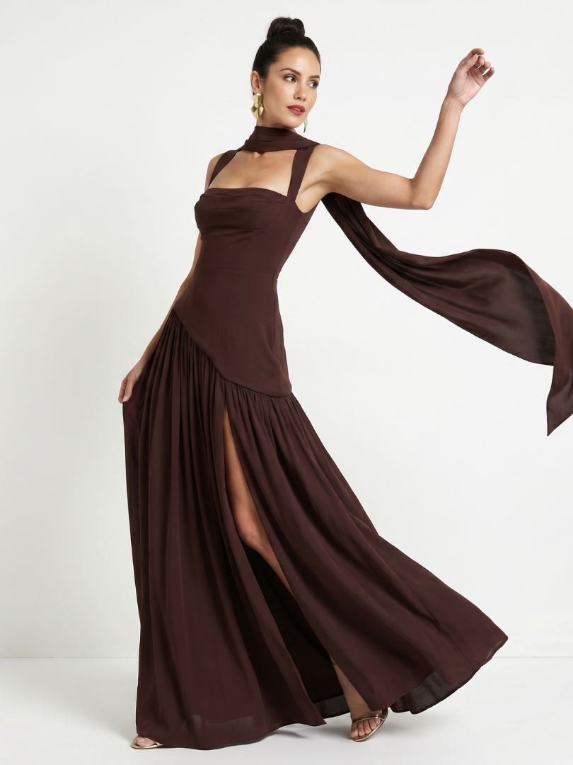 Bindi | Robe Maxi Plissée avec Découpe au Cou