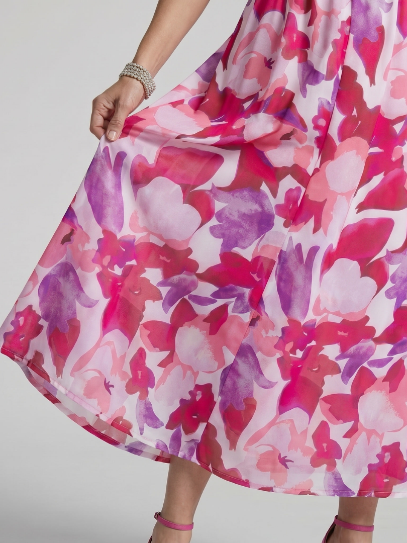Candlia | Robe Midi Imprimé Abstrait à Manches Bouffantes et Décolleté en V