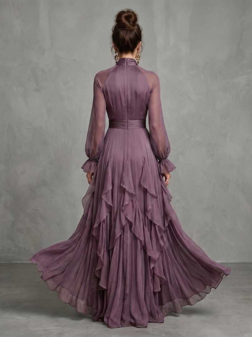 Demetria | Robe Maxi à Volants avec Nœud au Cou