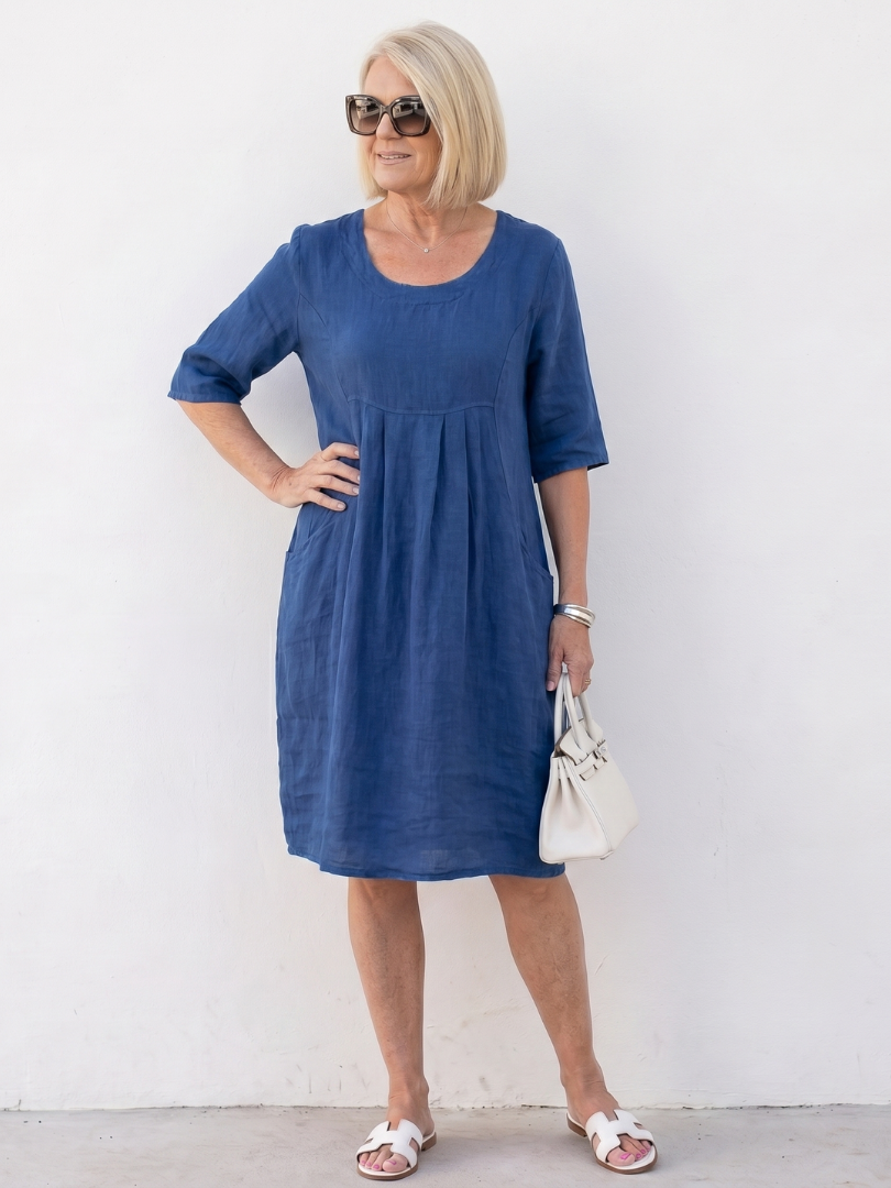 Eska | Robe mi-longue à manches demi-longues avec fronces à l'avant
