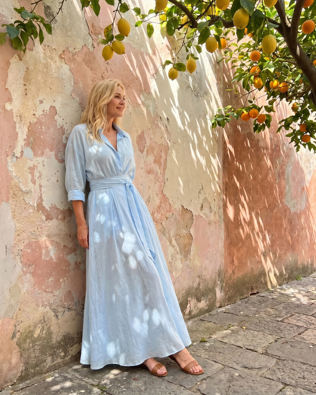 Zelith | Robe midi fluide à manches longues et col ceinturé