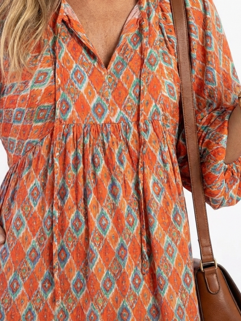 Amara | Robe Midi à Imprimé Géométrique à Col V
