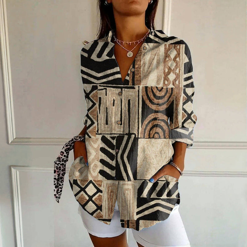 Leilani™ | Blouse Vintage Intemporelle avec Imprimé Abstrait Moderne