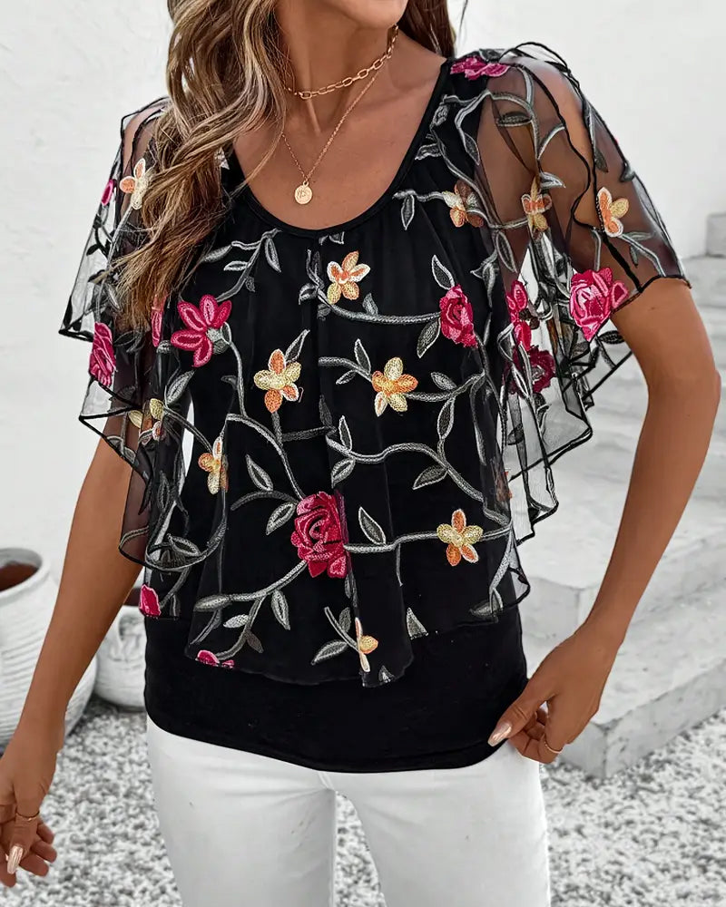 Adeline | blouse élégante en maille brodée lourde