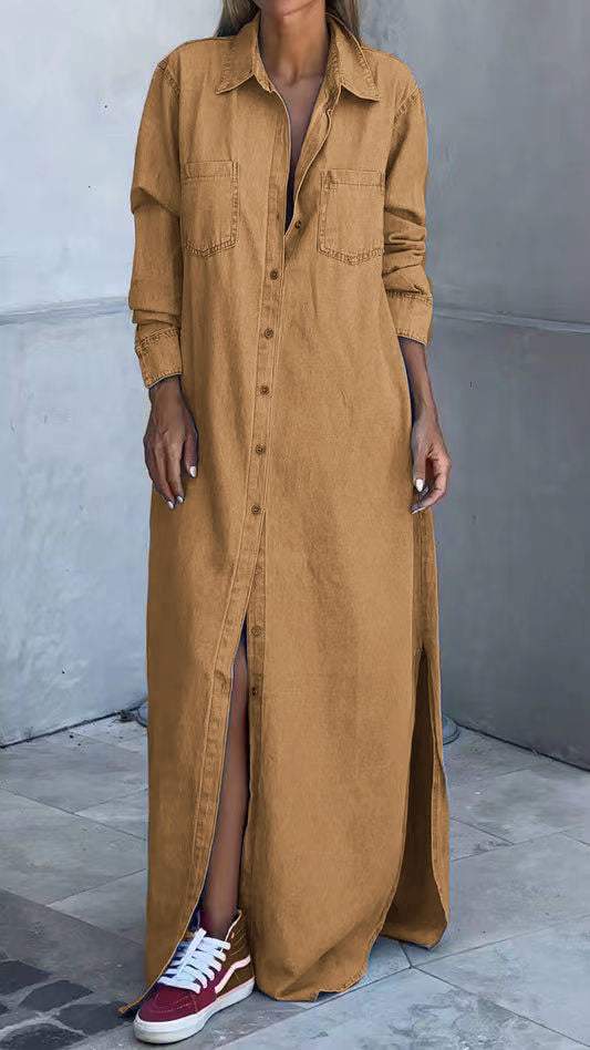 Sandrine - Robe Chemise en Jean Longue Chic
