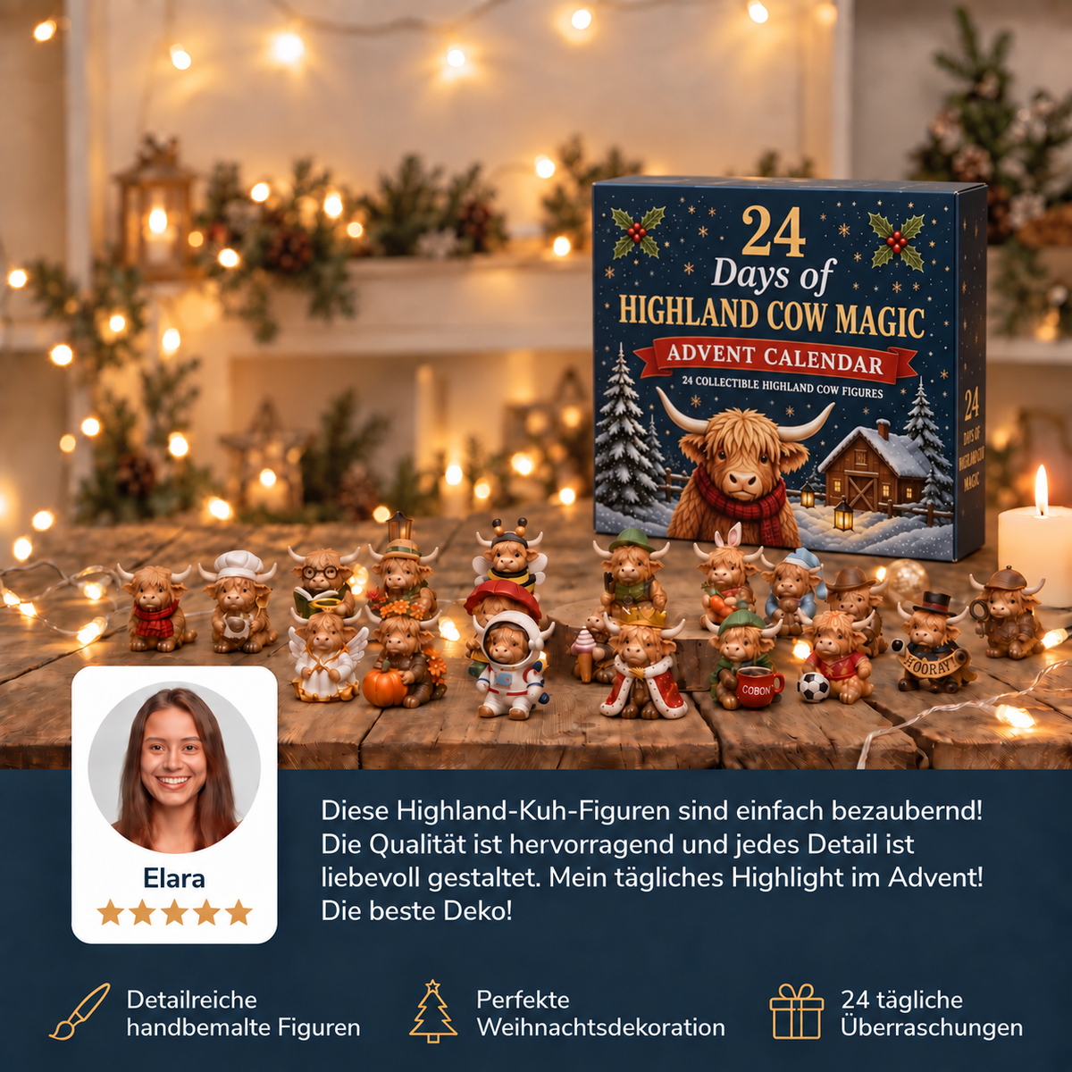 Calendrier de l'Avent Highland Cattle 2026 – 24 Jours Mini Figurines