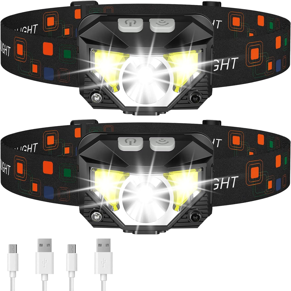 Pack de 2 Lampes Frontales LED Rechargeables Ultra-Lumineuses Étanches avec Capteur de Mouvement