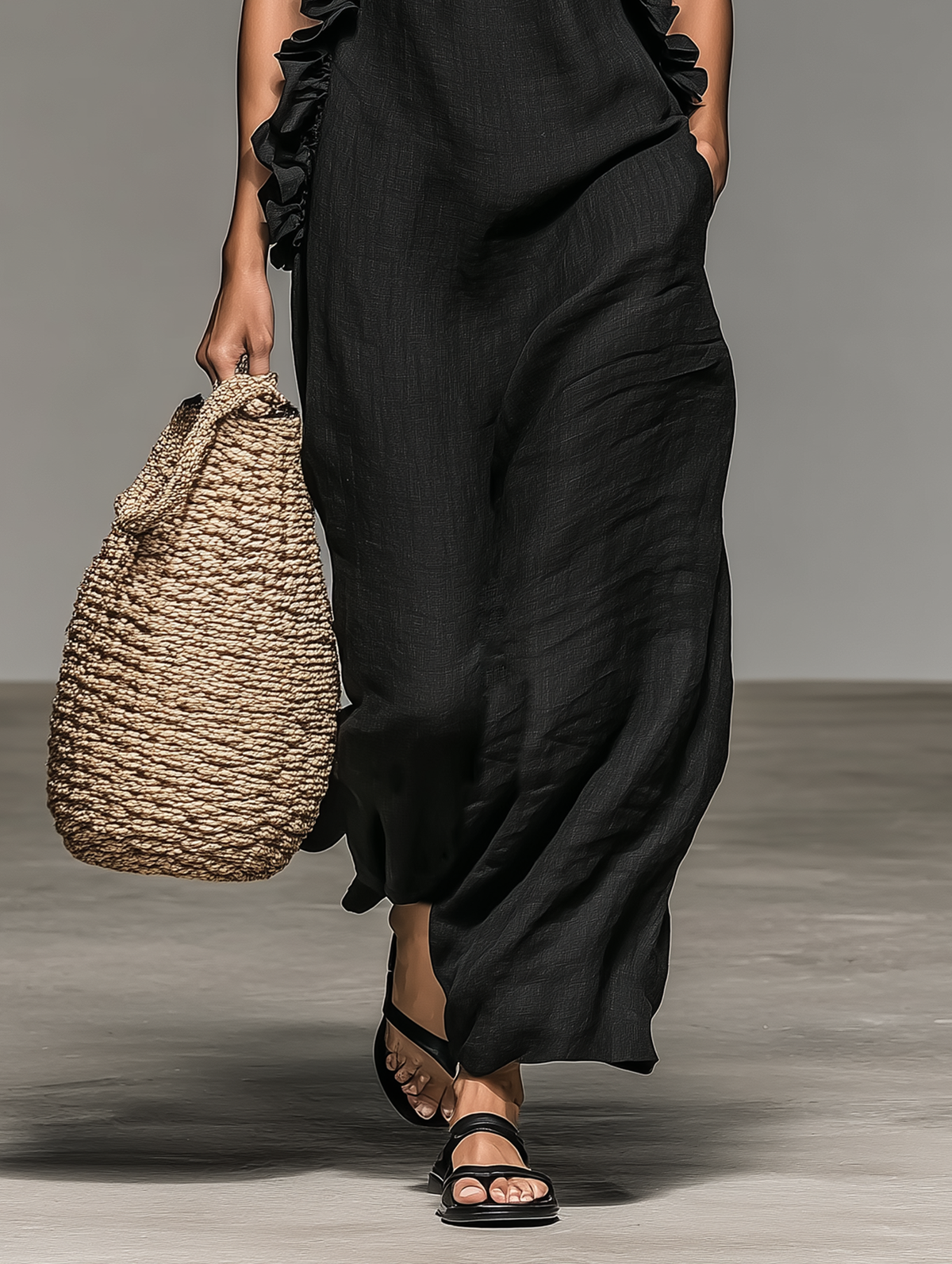 Alebia | Robe maxi sans manches en mélange de lin avec volants