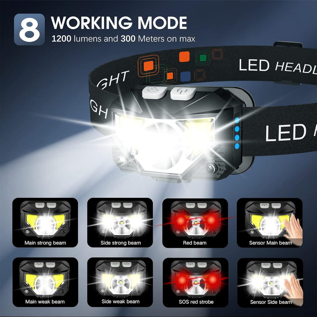 Pack de 2 Lampes Frontales LED Rechargeables Ultra-Lumineuses Étanches avec Capteur de Mouvement
