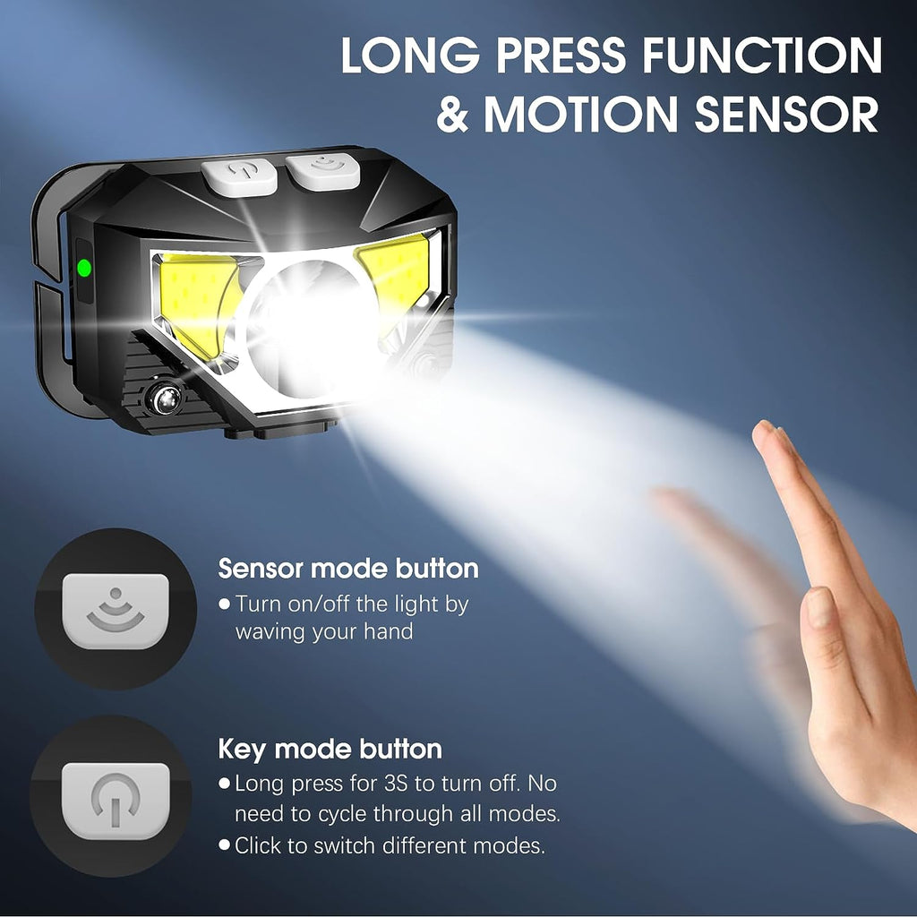 Pack de 2 Lampes Frontales LED Rechargeables Ultra-Lumineuses Étanches avec Capteur de Mouvement