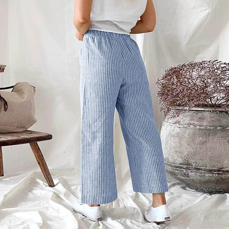 Pantalon en Lin pour Femmes avec Grandes Poches