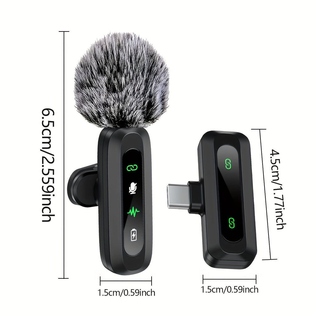 Microphone Lavalier Sans Fil avec Connexion USB-C pour Smartphones et Tablettes – Design Compact, Idéal pour les Podcasts et Vlogs