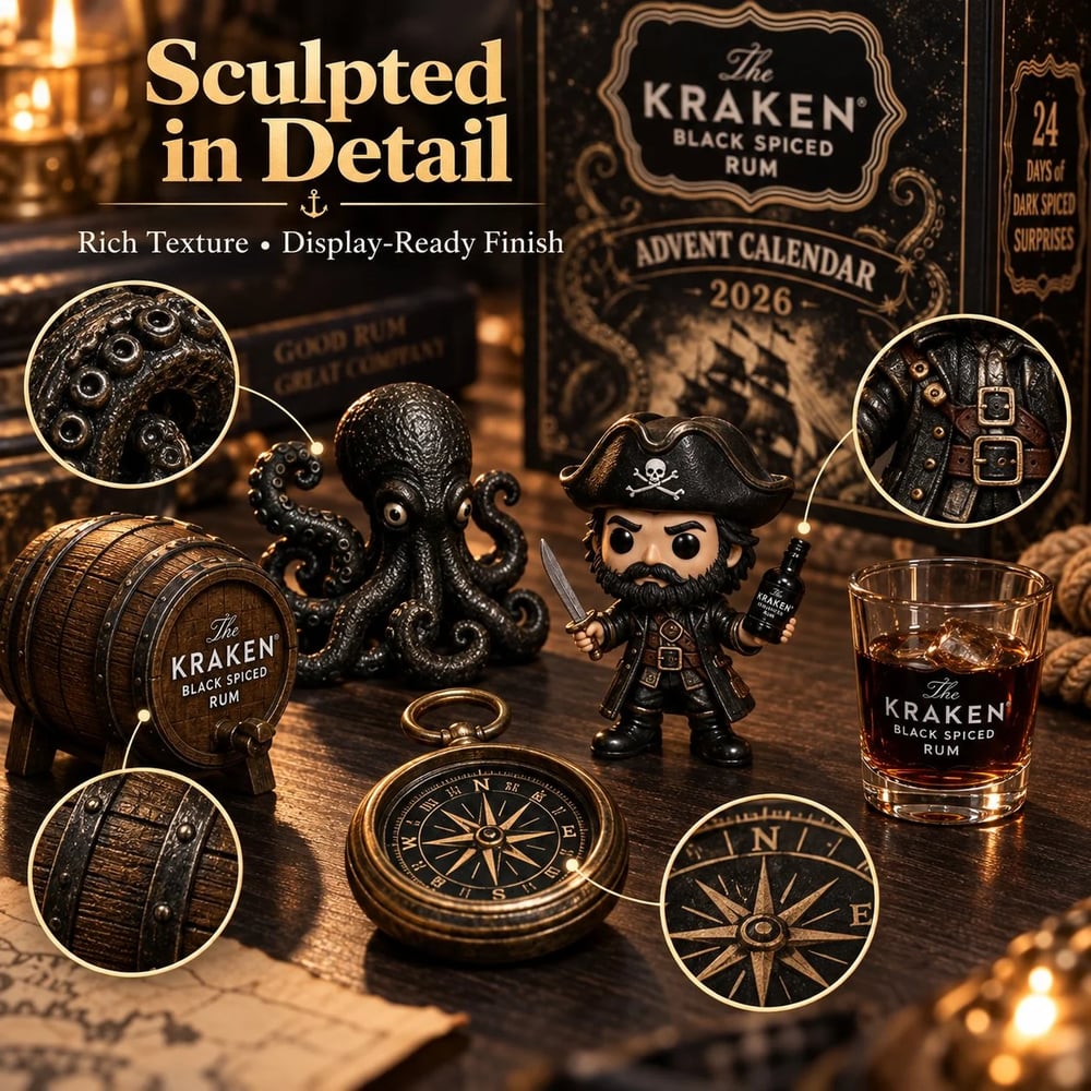 Calendrier de l'Avent Kraken Rum – Compte à rebours de Noël en 24 mini bouteilles