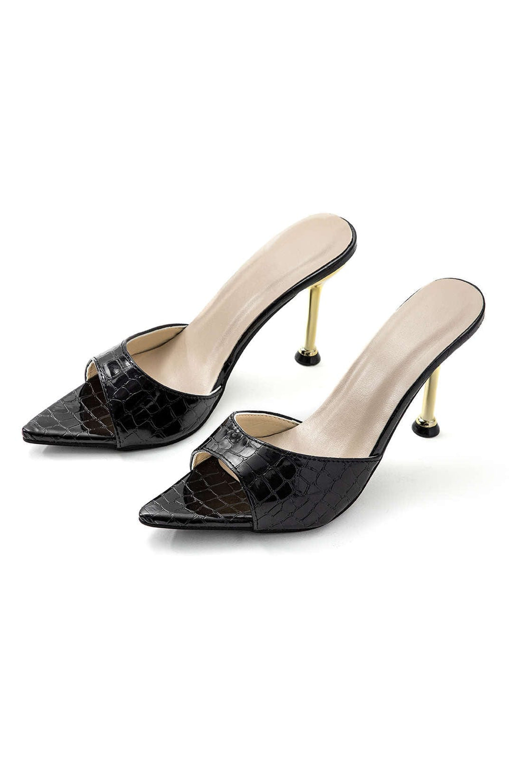 Isabelle Luxe Talons Mules en Crocodile Noir Embossé allient élégance