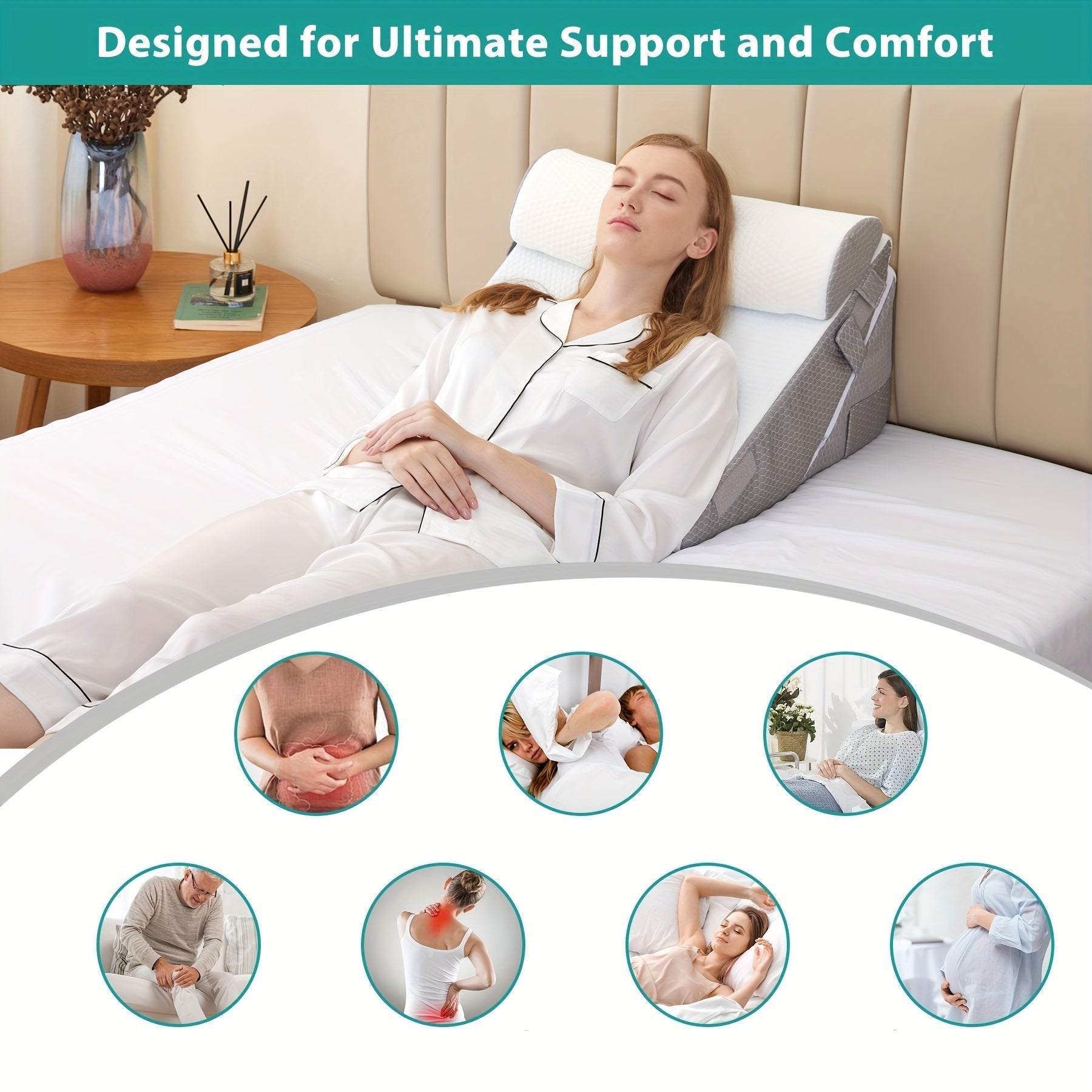 Coussin orthopédique réglable en coin RelaxPlus - Système de support en mousse à mémoire premium 7 en 1