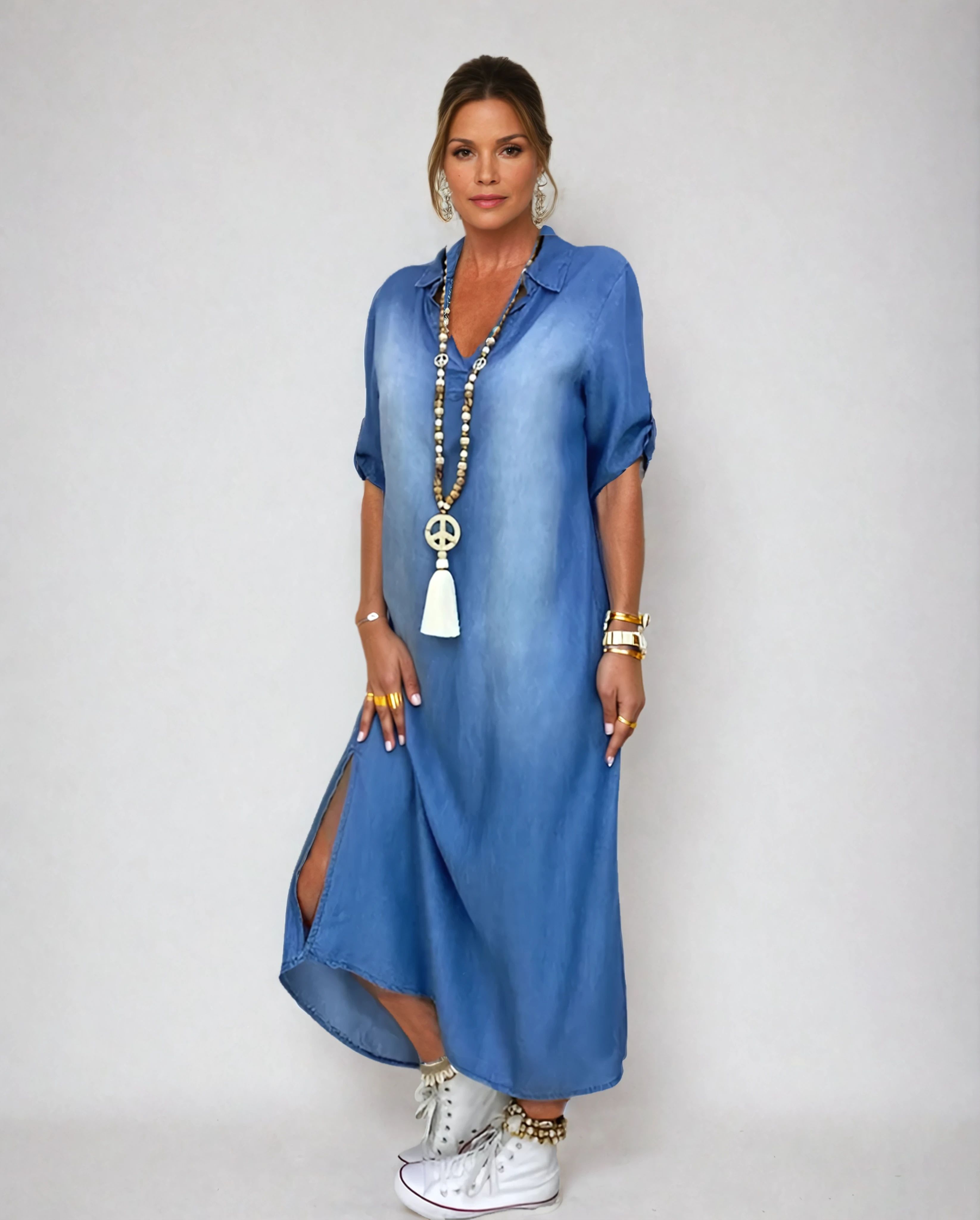 Lea™ - Robe en denim longue décontractée