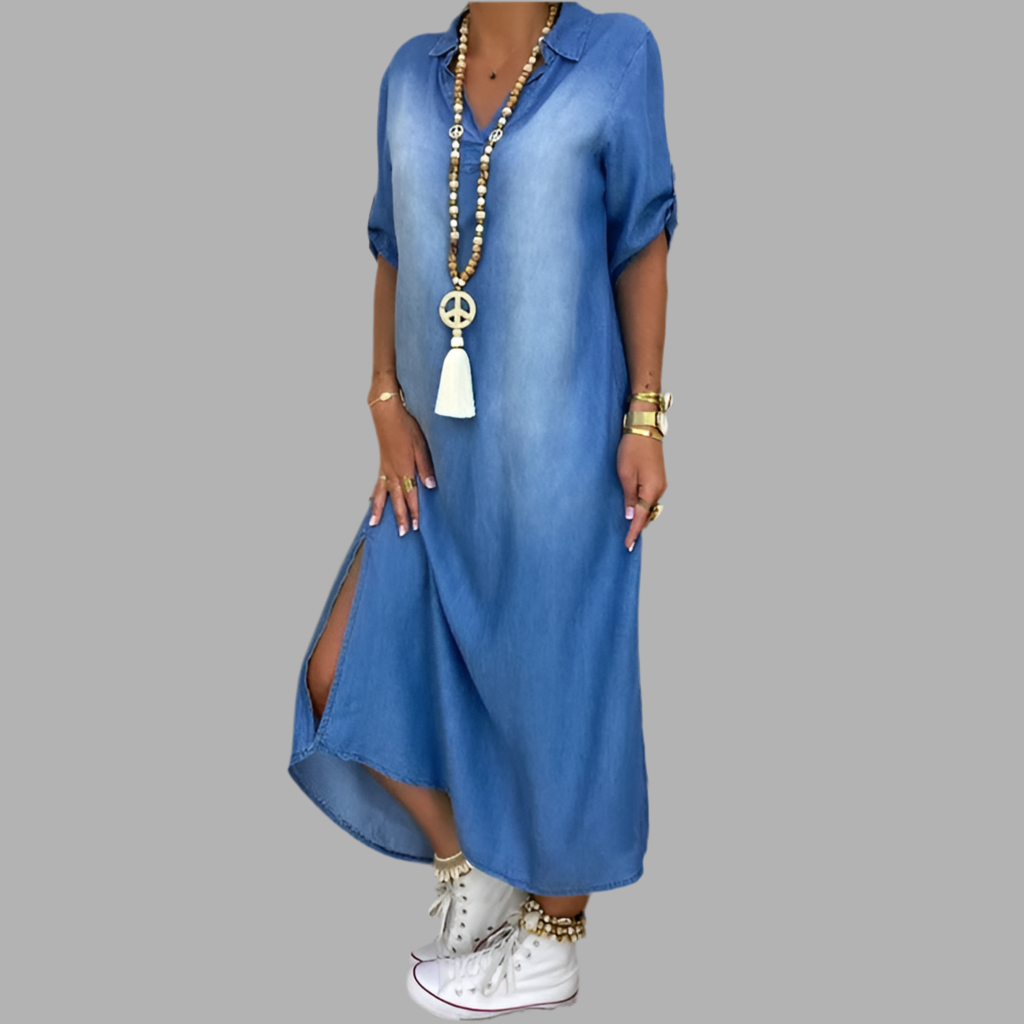 Lea™ - Robe en denim longue décontractée