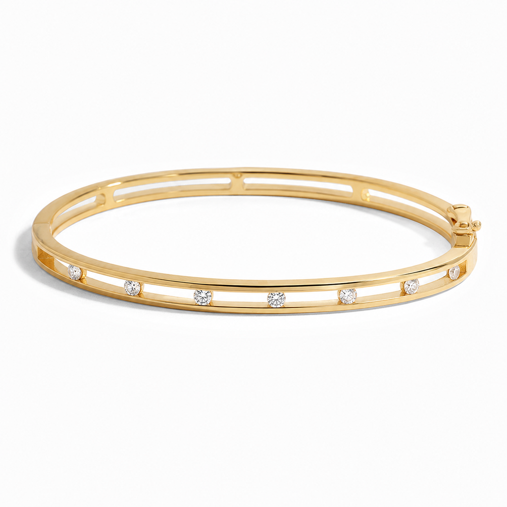 Veluna – Bracelet Jonc en Cristal Flottant Doré pour Femmes