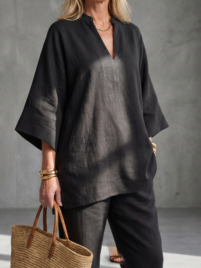Georgiana | Ensemble tunique à col V et pantalon froncé