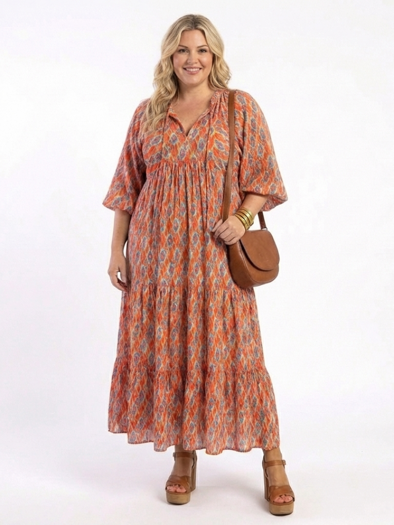 Amara | Robe Midi à Imprimé Géométrique à Col V