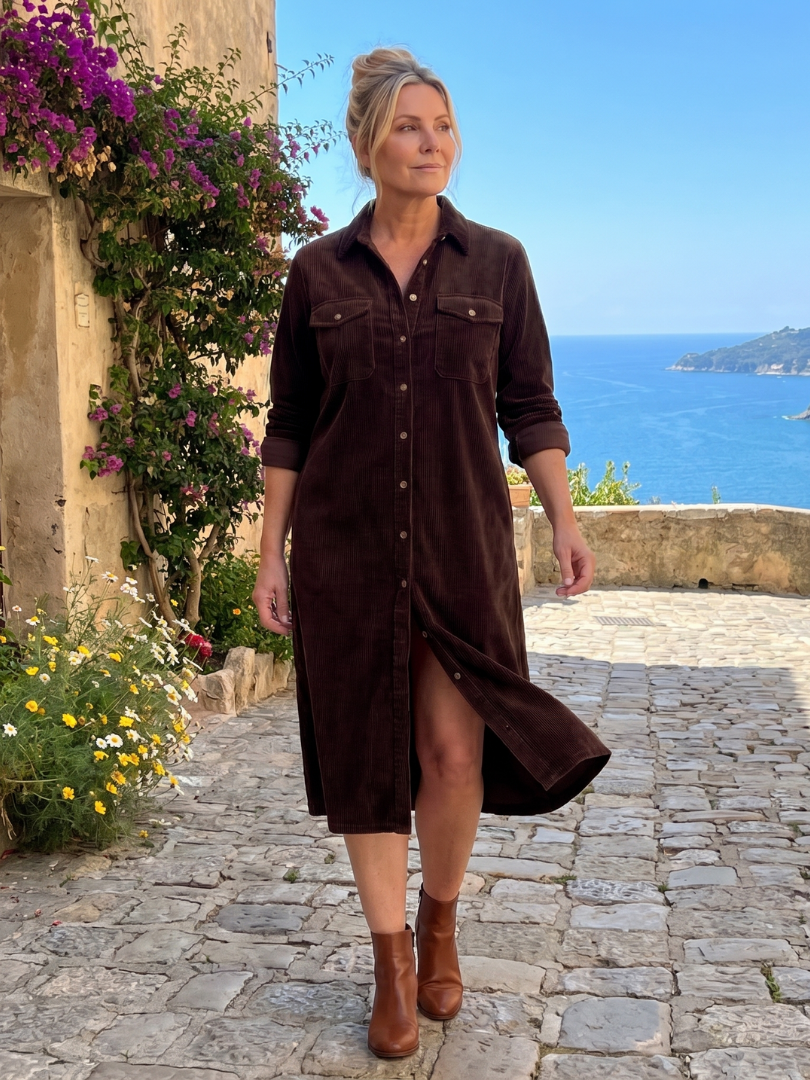 Pema | Robe Midi à Manches Longues avec Poches Patte