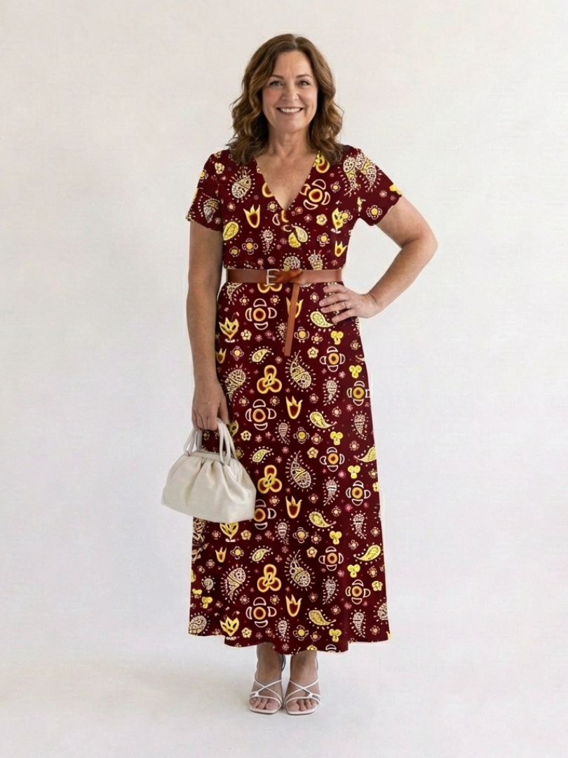 Lyra | Élégante Robe Midi à Fleurs avec Décolleté en V