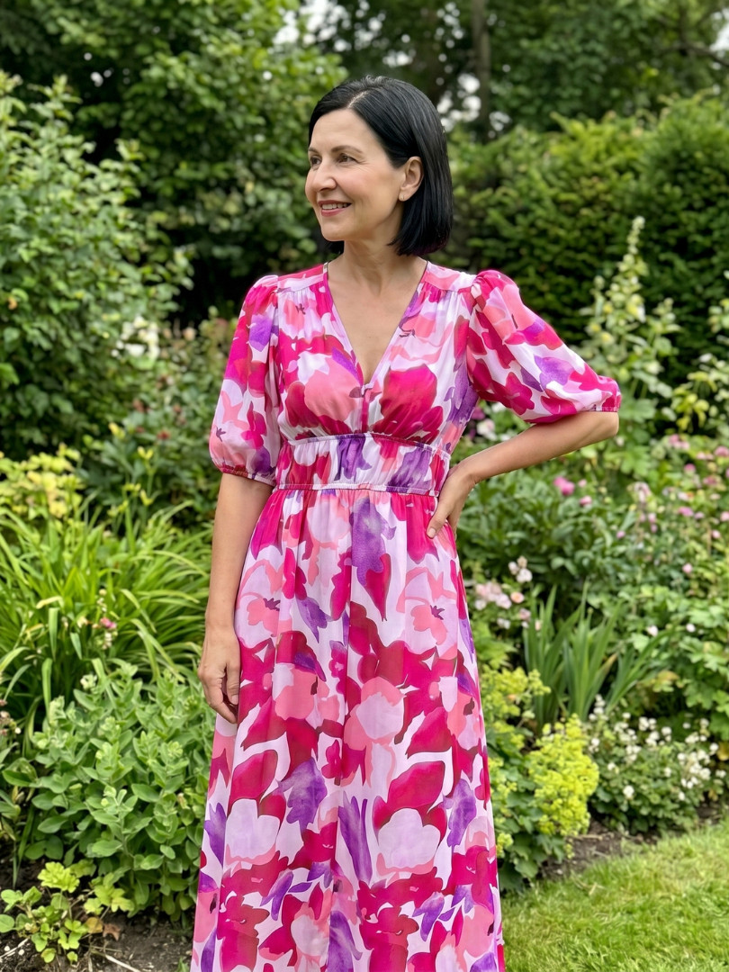 Candlia | Robe Midi Imprimé Abstrait à Manches Bouffantes et Décolleté en V
