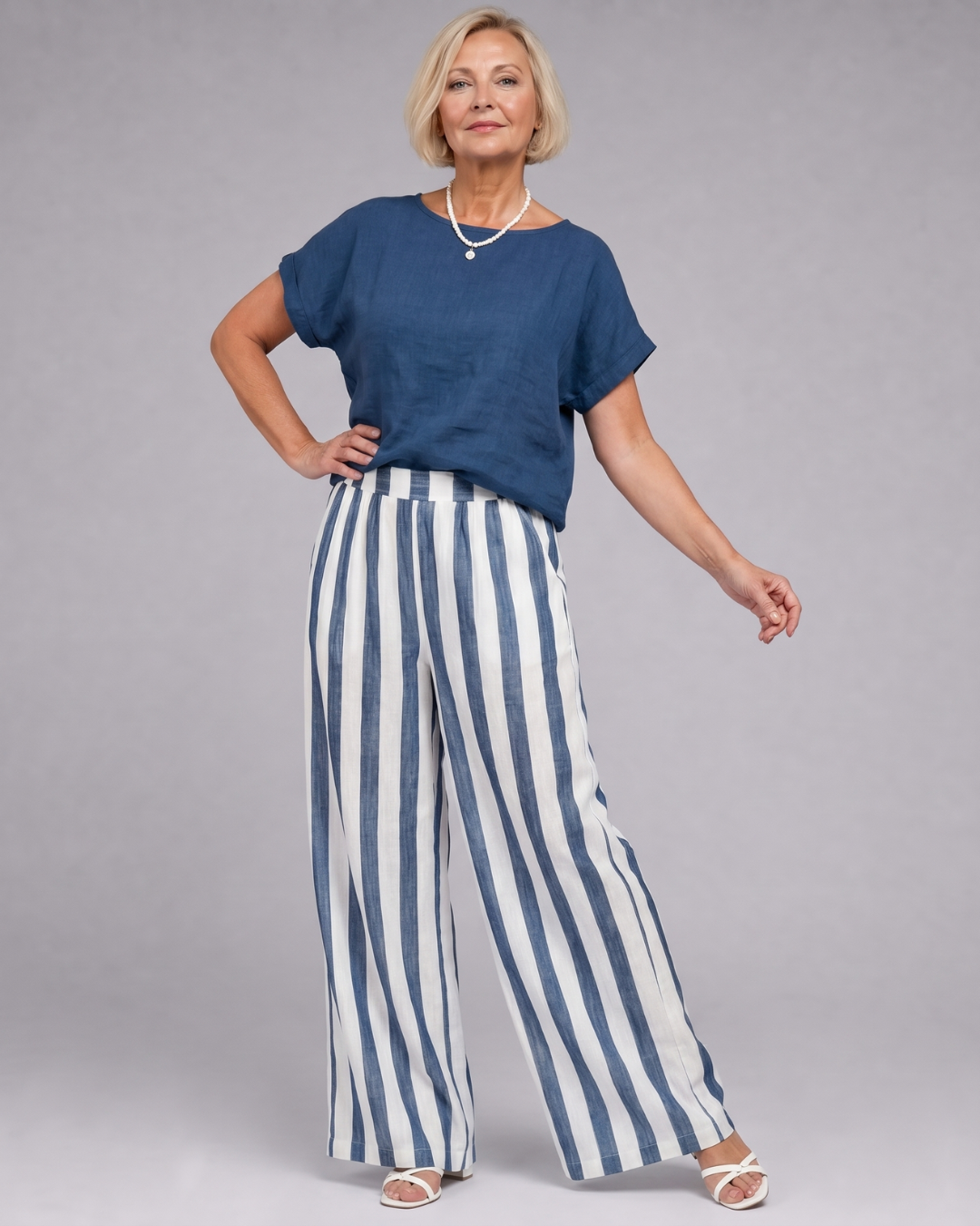 Miolna | Ensemble Haut en Mélange de Lin et Pantalons Amples Rayés