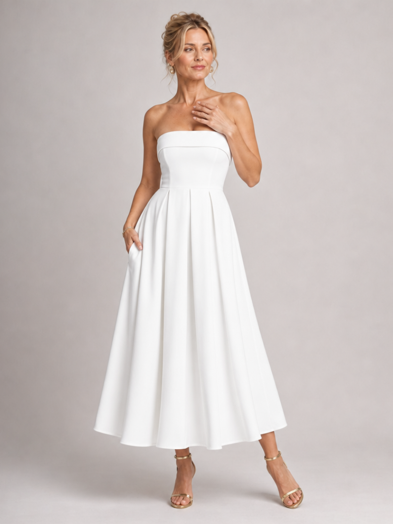 Elove | Robe Midi à Corsage Structuré Sans Bretelles
