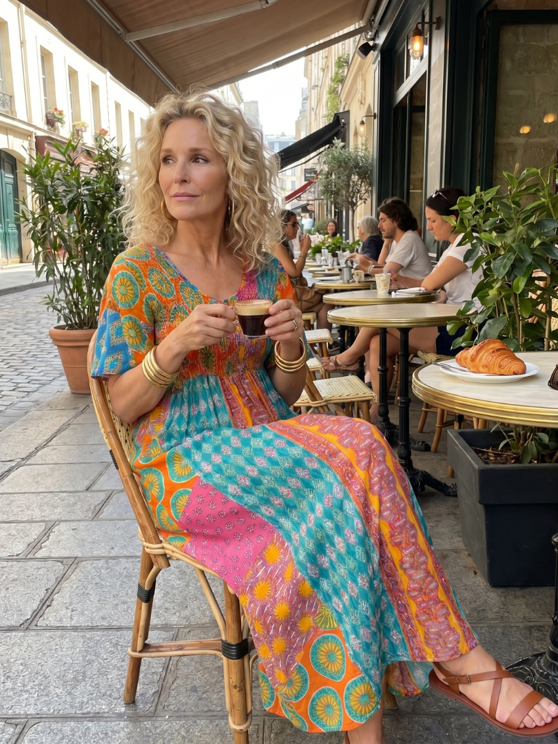 Isia | Robe midi à manches courtes imprimée