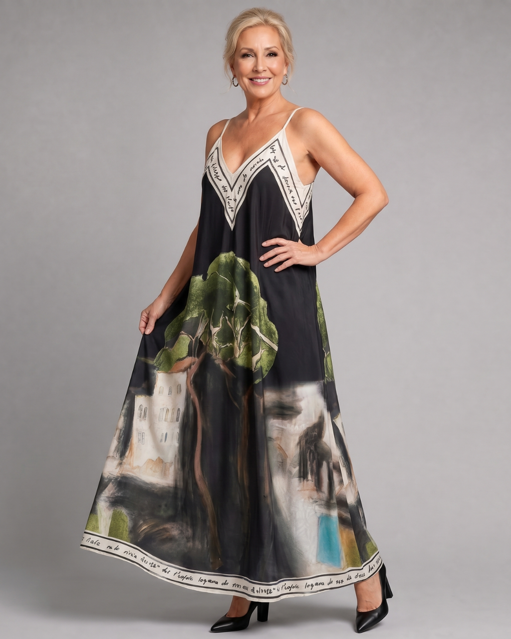 Lira | Robe Midi Fluide Sans Manches à Imprimé Paysager