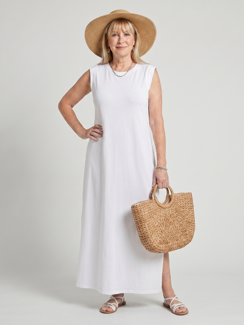 Harlow | Robe Midi à Silhouette Droite et Col Ras du Cou