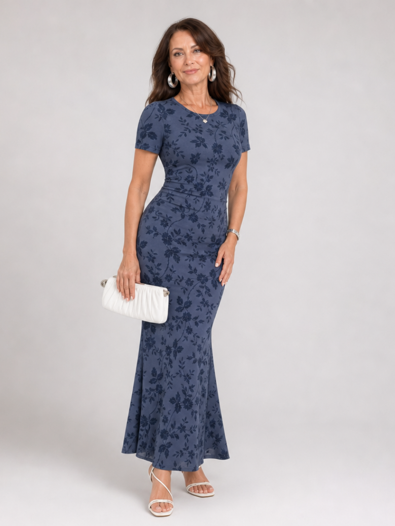 Marie | Robe midi à manches courtes et col rond