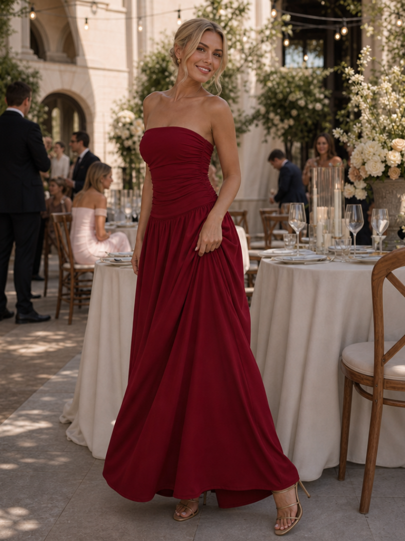 Zelene | Robe Midi à Bustier Froncé