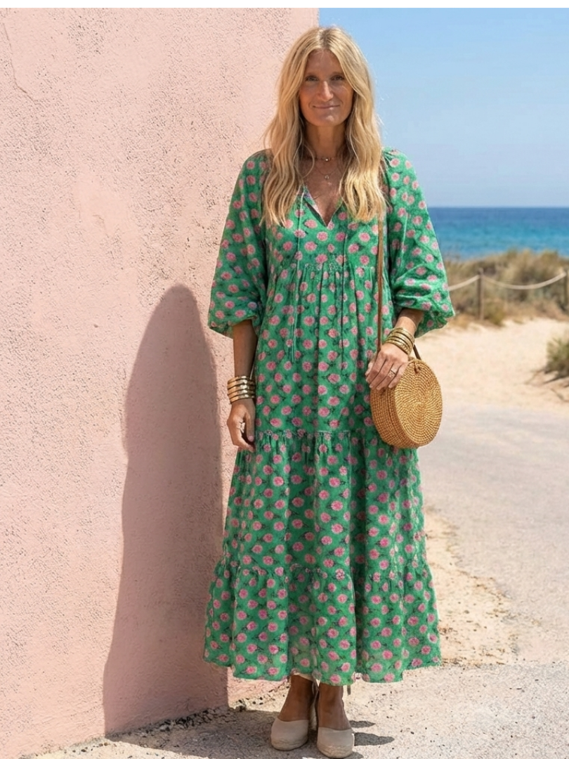 Fiora | Robe Midi à Imprimé Floral avec Col V