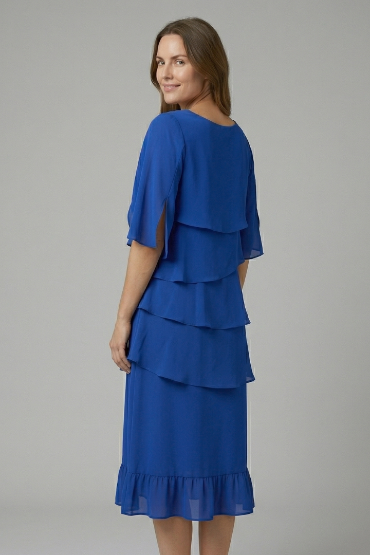 Robe Midi Femme avec Manches Fendues et Détails Volants