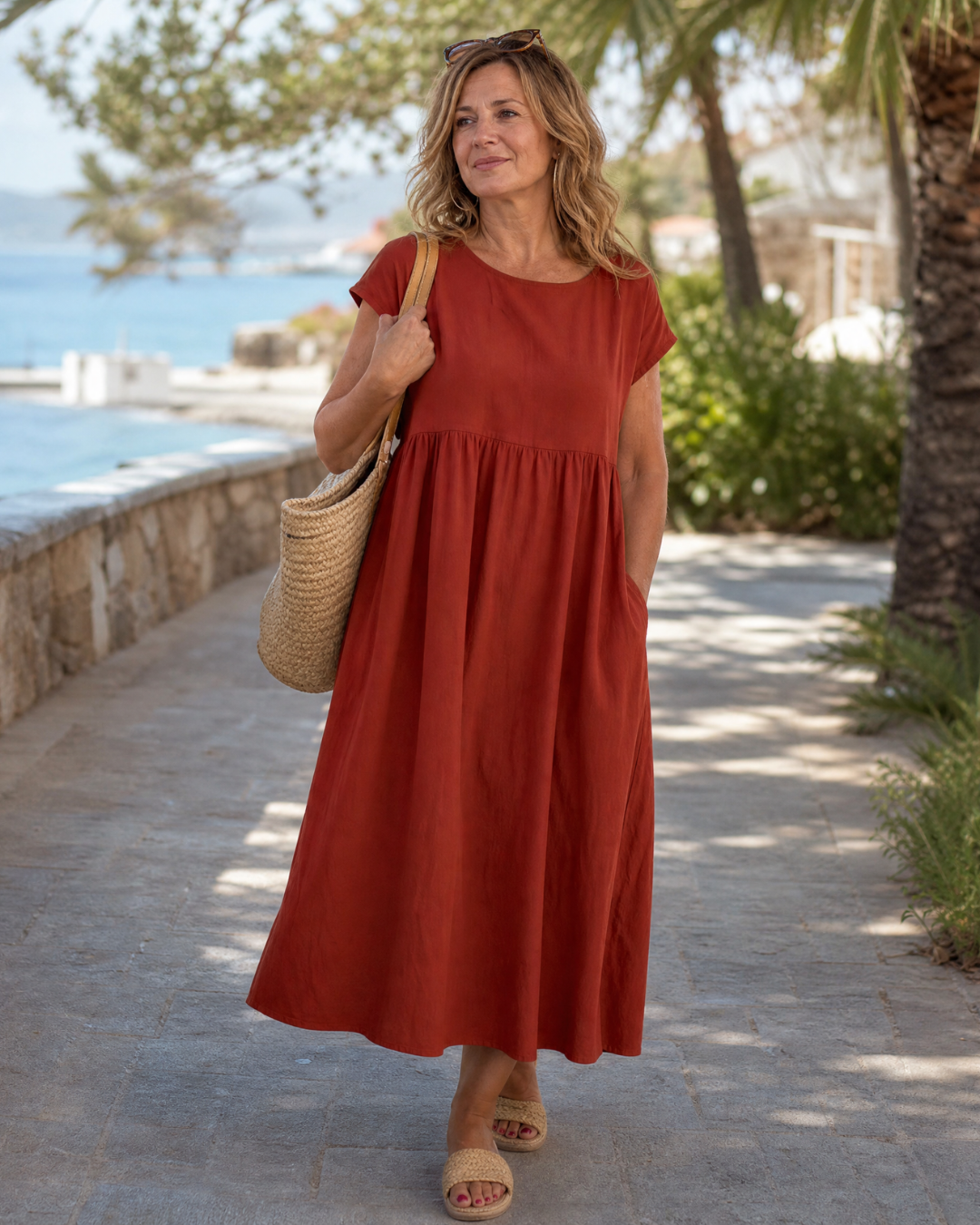 Awaline | Robe midi relaxée à manches courtes minimaliste